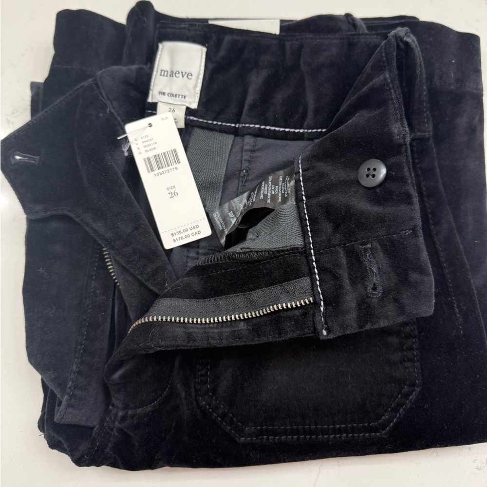 Anthropologie Black Velvet Collette Full Length Pant Size 26 - Picture 6 of 9